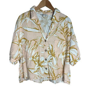 Rachel Zoe Pale Pink and Goldenrod Floral Hawaiian Button Up Crop Top